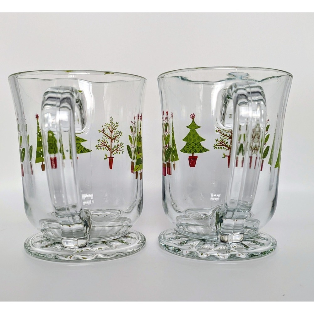 Pair of Vintage Libbey Glass Footed Christmas Tree Mugs - Picture 4 of 5